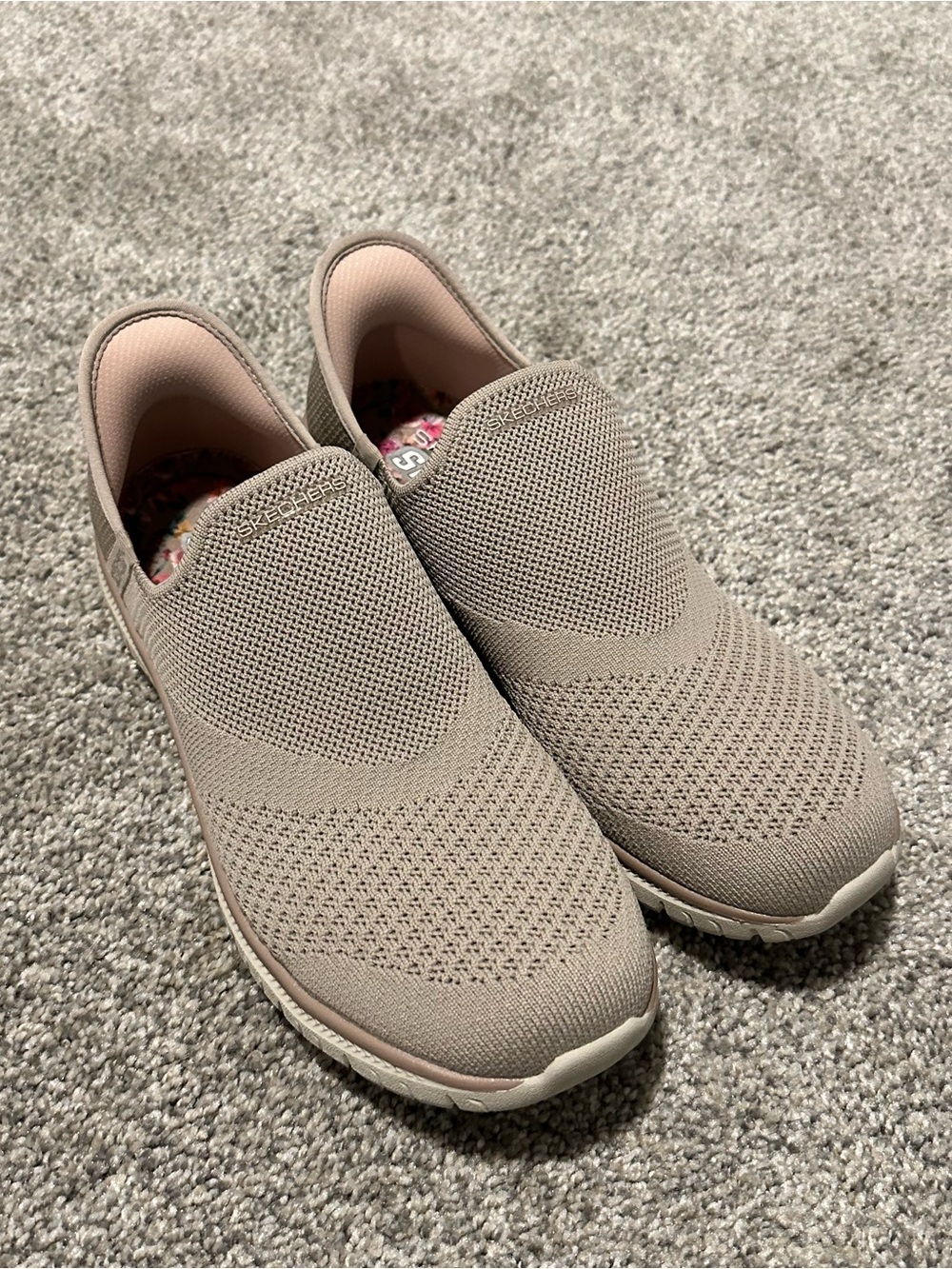 Skechers Women’s Slip-On Knit Sneakers in Taupe Pink
